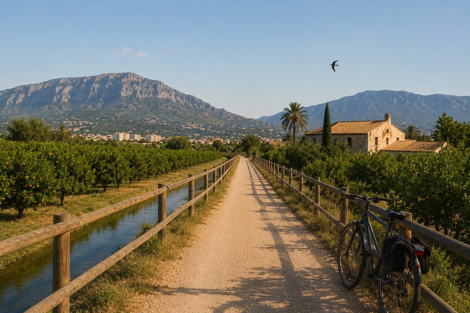 Rural landscape beyond the beach along La Vía Verde de Dénia