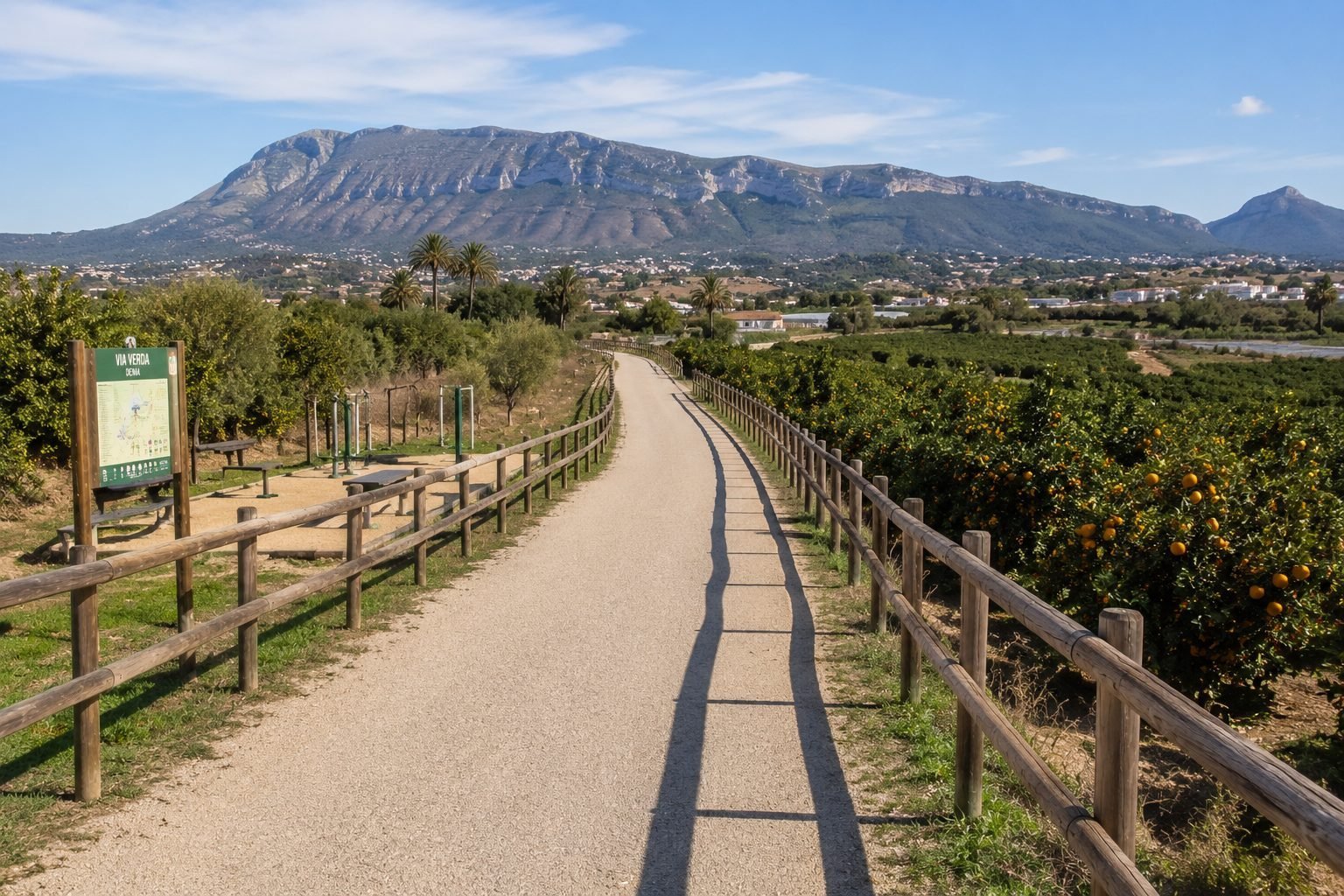 The Vía Verde route leaving Dénia town towards the countryside