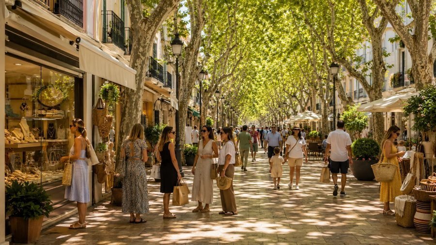 Shaded Marqués de Campo shopping street in Dénia