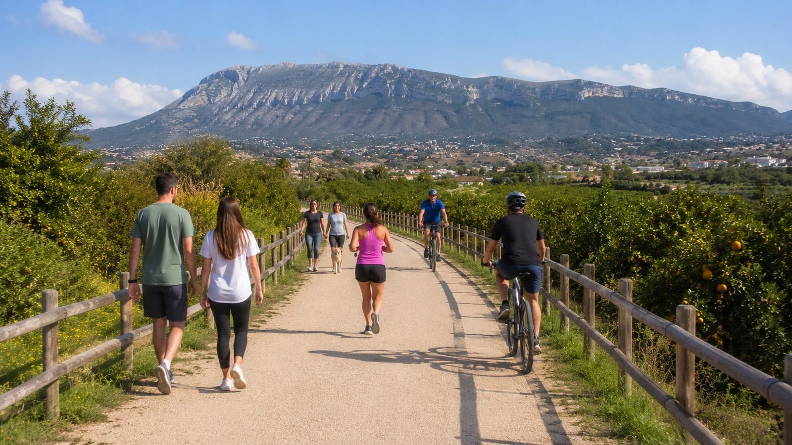 People walking and cycling on La Vía Verde de Dénia